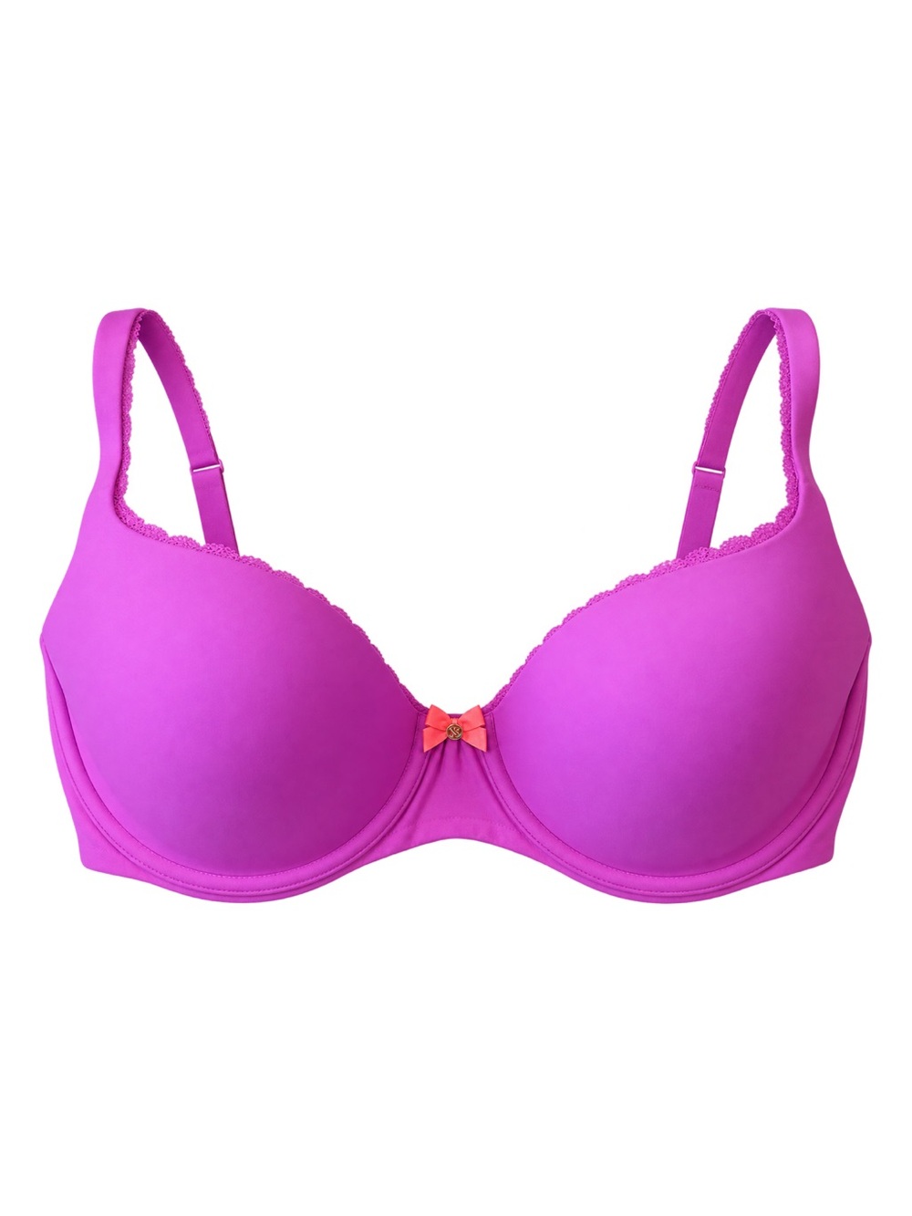 Victoria's Secret Hot Pink Push-Up Demi T-Shirt Bra with Coral Bow